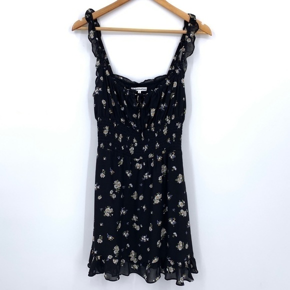 Reformation Silvia floral-print mini black floral ruffle smock fitted sun dress - Picture 16 of 16
